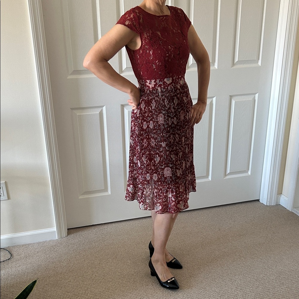 Anthropologie Red Lace Twofer Dress Size 2